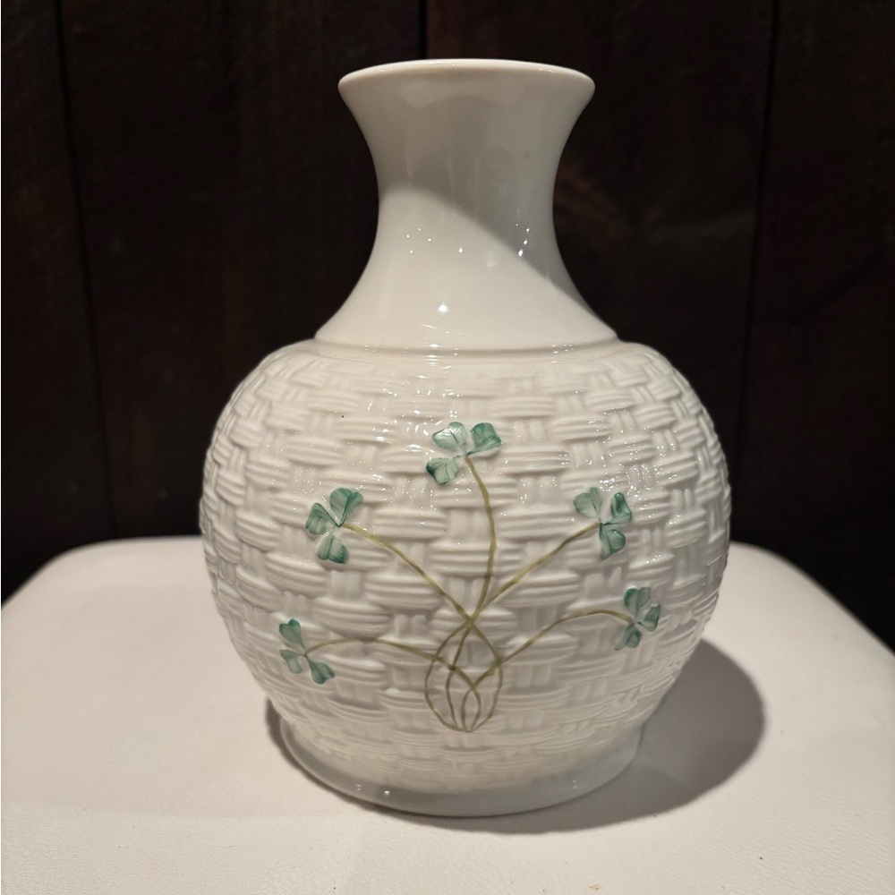Belleek Vase with Green shamrocks